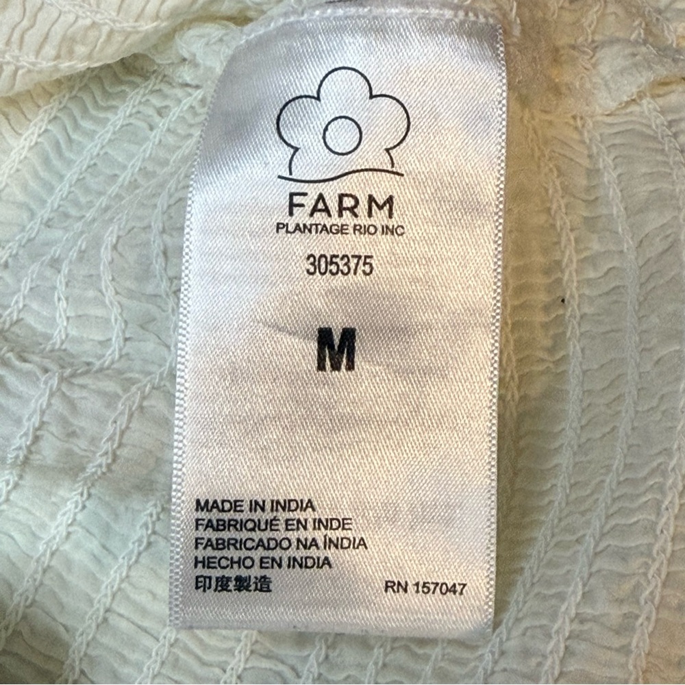 🤍 Farm Rio | Smocked Cotton Ruffle Blouse | Off-White | Size M - Picture 11 of 14
